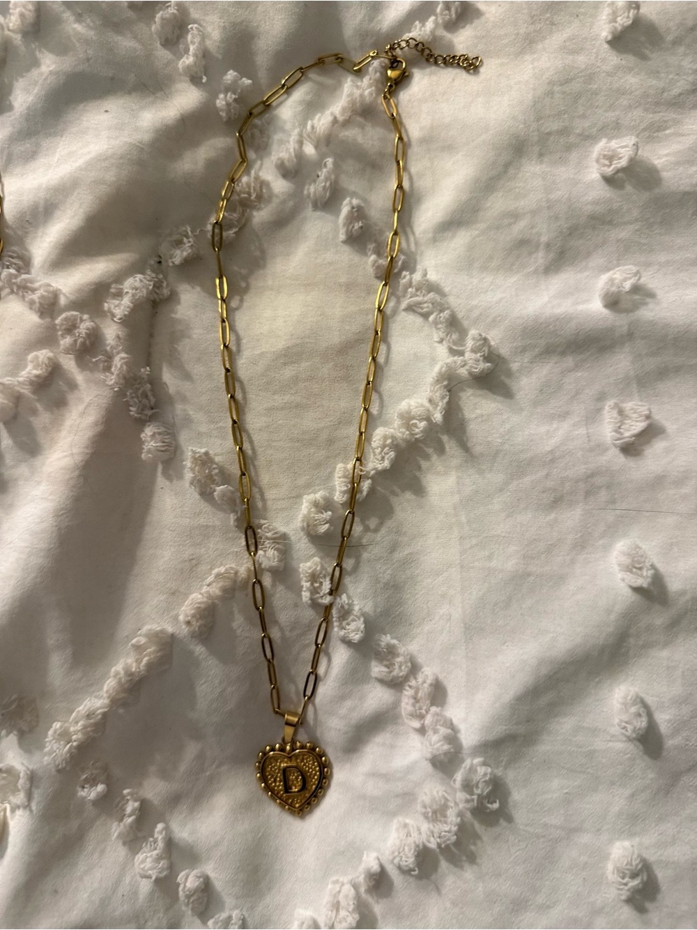 Gold Heart Pendant Paperclip Chain Necklace with Initial Charm